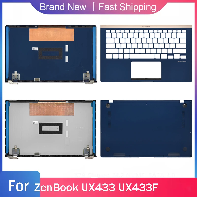 New Bottom Base Case For Asus ZenBook UX433 UX433F Series Laptop LCD Back Cover Palmrest Upper Rear Lid Silver Blue A C D Cover