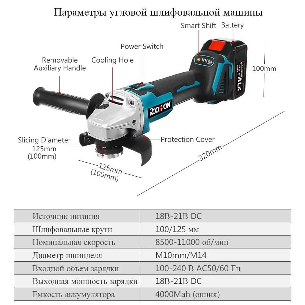 Brushless Angle grinder rechargeable battery powered 4 speeds Electric Grinding machine Cutting Machine For Makita 18V Battery