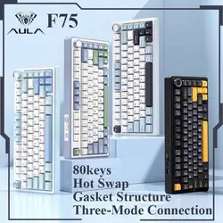 Aula F75 Mechanical Keyboard 80 Key Gasket Structure Full-Key Hot Swap Rgb Three-Mode Wireless Bluetooth Gaming Keyboard Office