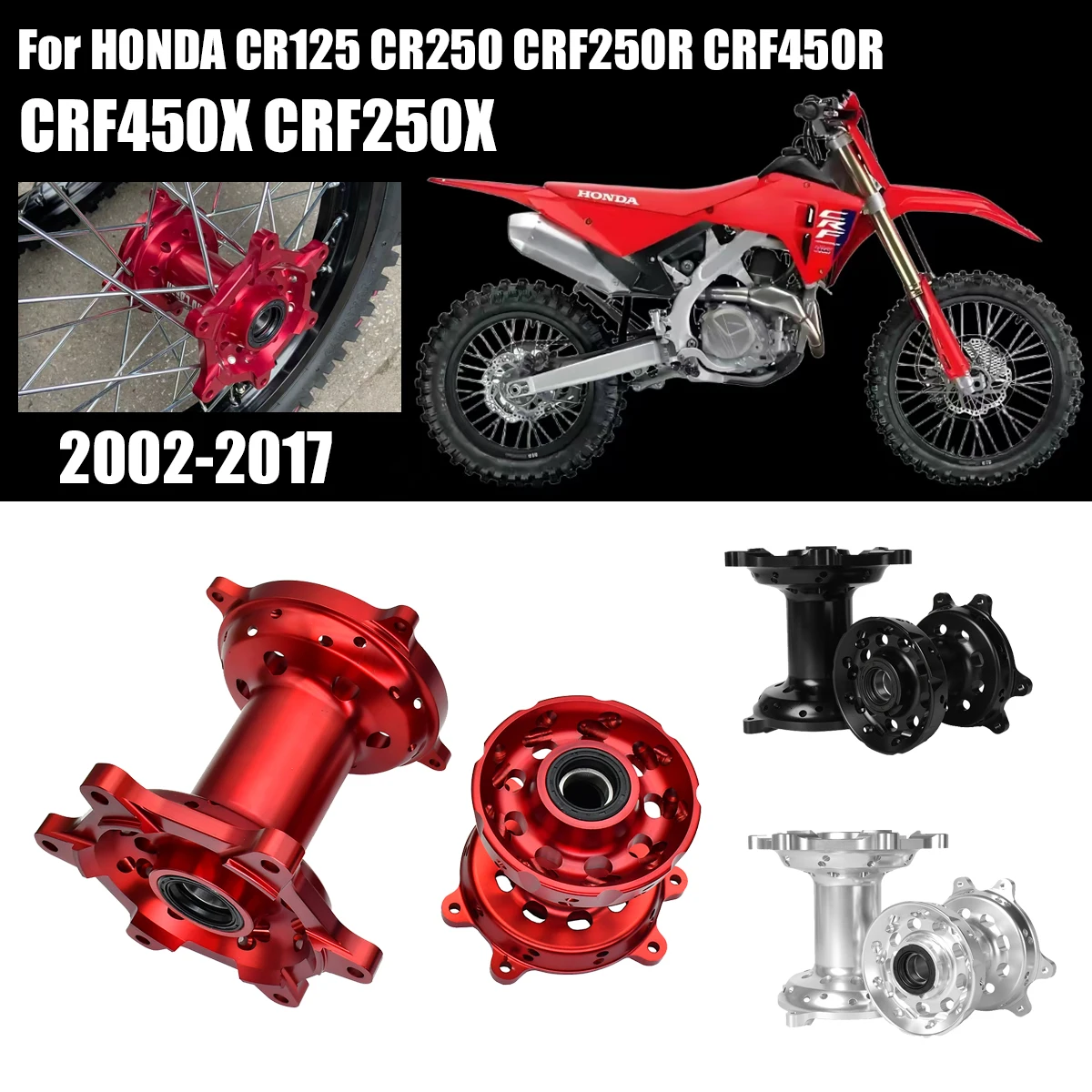 Moyeu de Roues Avant et Arrière en Aluminium CNC, pour Honda CR 125 250 CRF 250R 450R 450X 250X 2002 2003 2004 2005 2006 2007-2017