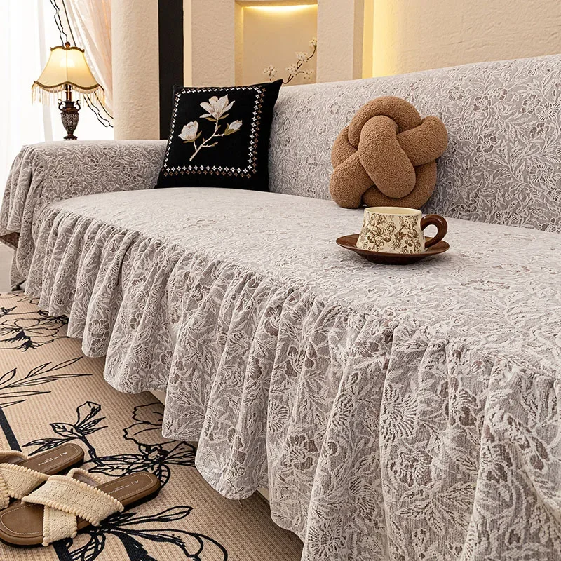 Palace Chenille Sofa Cover with Skirt Edge Luxury Printed Sofa Cushion for All Seasons Elegant All-Cover Dustroof Home Textiles