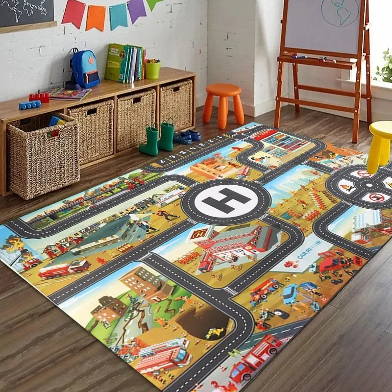 VIKAMA City Traffic Play Mat Kids Road Rug Non Slip Carpet for Toy Cars Playroom Bedroom Home Decor