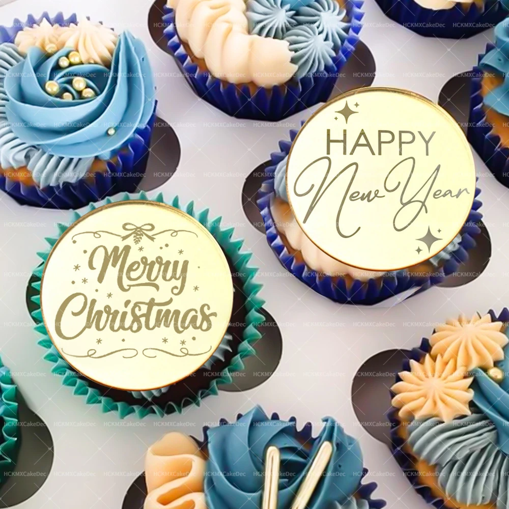 10 Stück goldener Acryl-Cupcake-Topper für frohe Weihnachten, für Weihnachten, Neujahr, Mottoparty, DIY, Dessert, Backen, Kuchendekoration – Detail 5