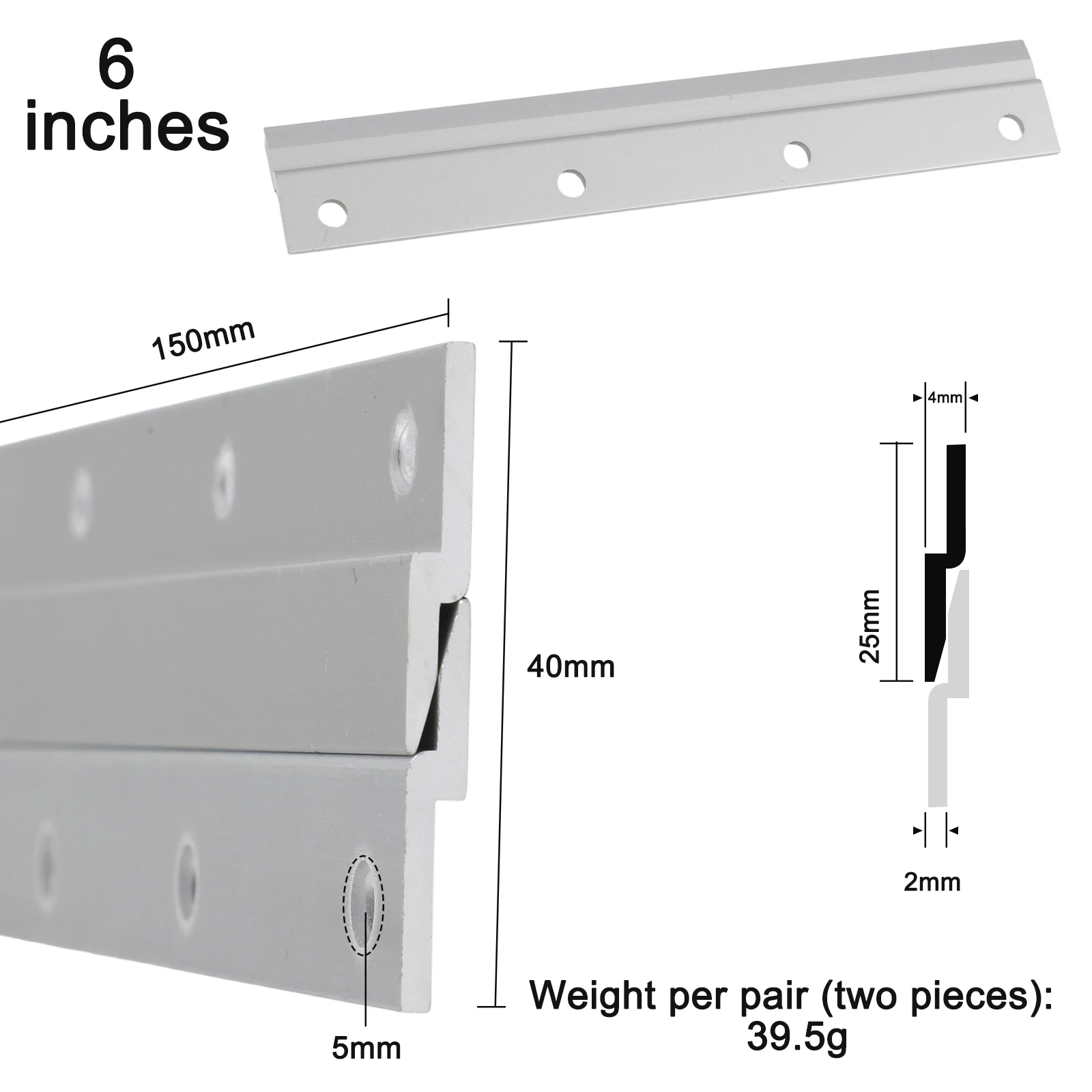 6inch Wall Hanging Strip Aluminum Wall Display Strips Concealed Fastener Near-flush Mounting Outdoor Compatible