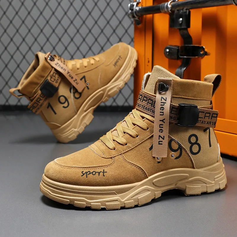 

High Quality Men's High Top Boots Retro Western Casual Short Boot Breathable Fabric Men's Shoes Fashionable Platform Boots Botas