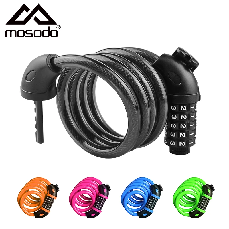 Mosodo Bike Locks Coded Lock Steel Bicycle Cable Lock Keyless 5 Digit Seatpost Motorcycle Safety City Lock Cycling Accessories