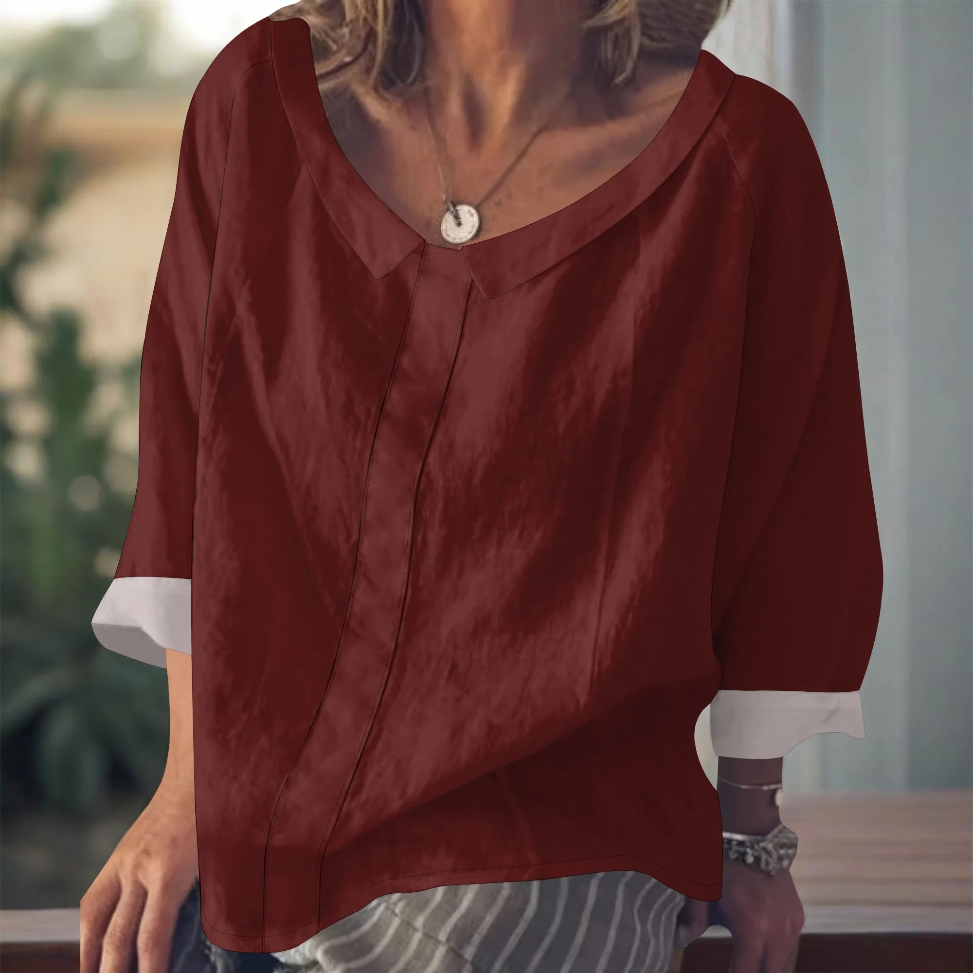 

Рубашки для женщин, модная однотонная блузка на пуговицах с длинным рукавом 3/4, легкие свободные повседневные летние топы