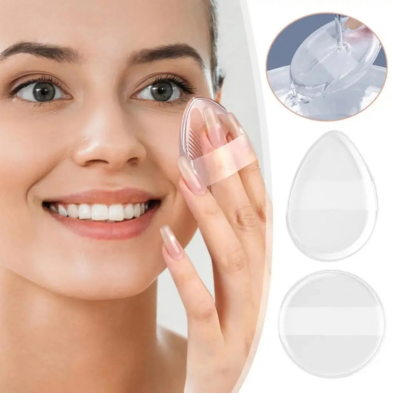 Esponja cosmética redonda/triangular, esponja transparente de elasticidad suave, crema de base, sin polvo, esponja cosmética para comer, 1 Uds.