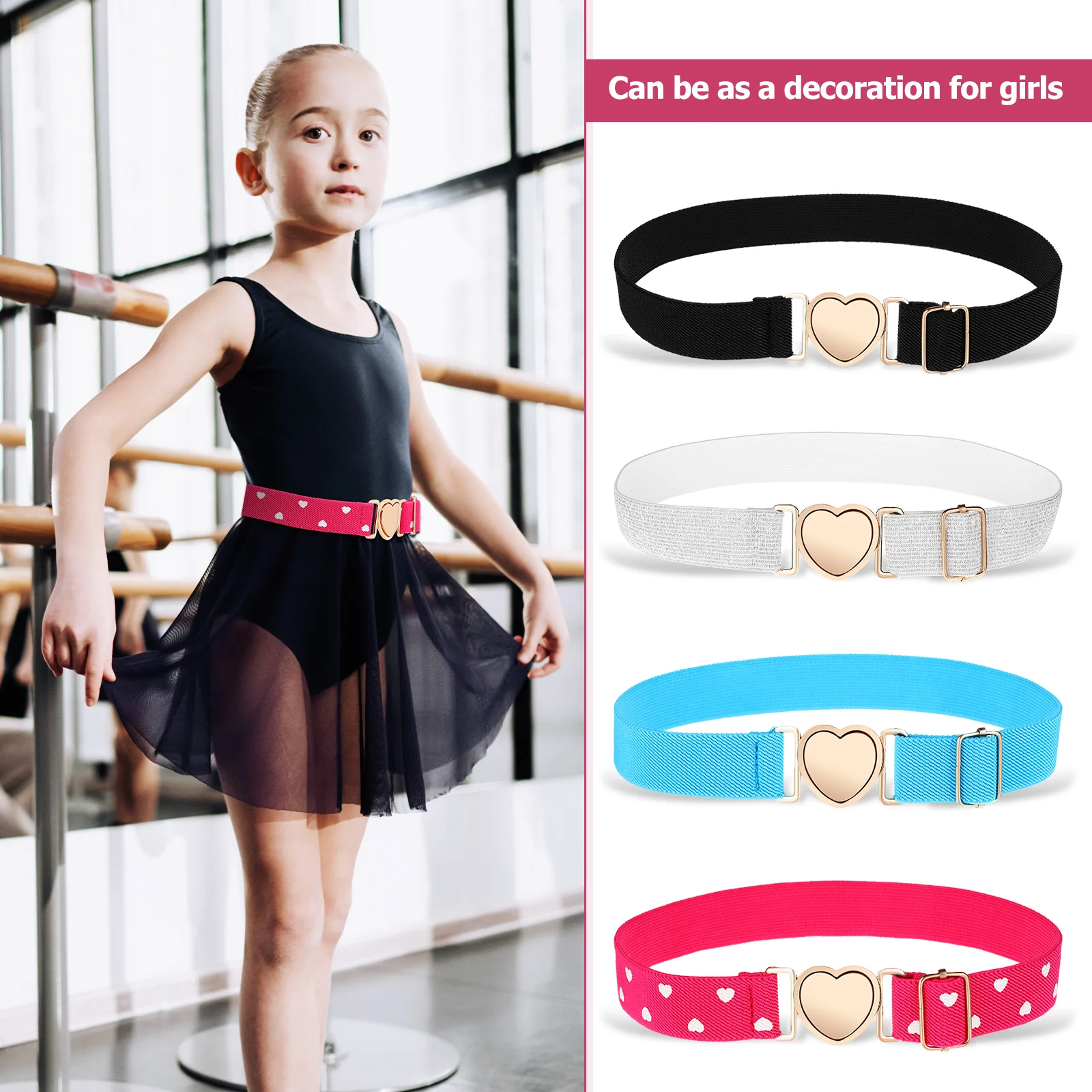 

4pcs Waistb Belts Girls Kids Toddler Heart Buckle Adjustable Decorative Kids Belt Soft Lightweight Durable Belt