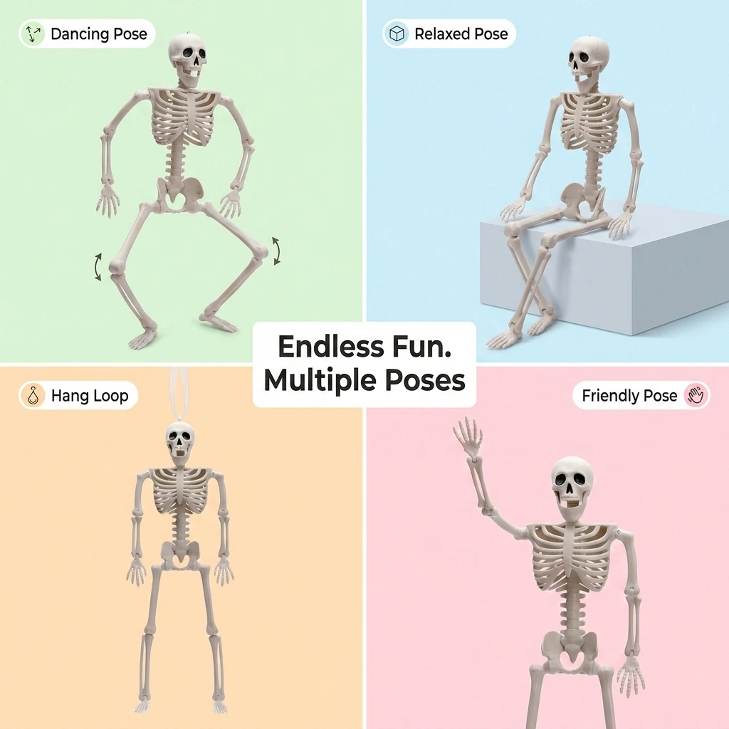 Halloween Realistic Life Size Human Skeleton with Movable Joints, Full Body Posable Skeleton Model, Horror Decor Prop for Haunted House Party