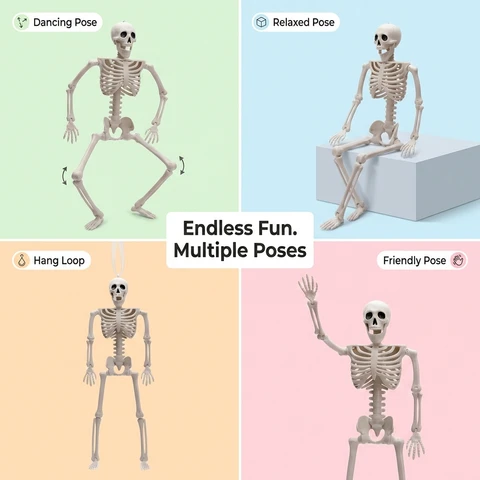 Halloween Realistic Life Size Human Skeleton with Movable Joints, Full Body Posable Skeleton Model, Horror Decor Prop for Haunted House Party