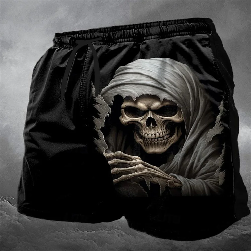 Fashion Skull 3D Print Beach Shorts Men Women Summer Hip Hop Oversized Surfing Board Sport Pants Swimsuits Trunks Kids Clothing