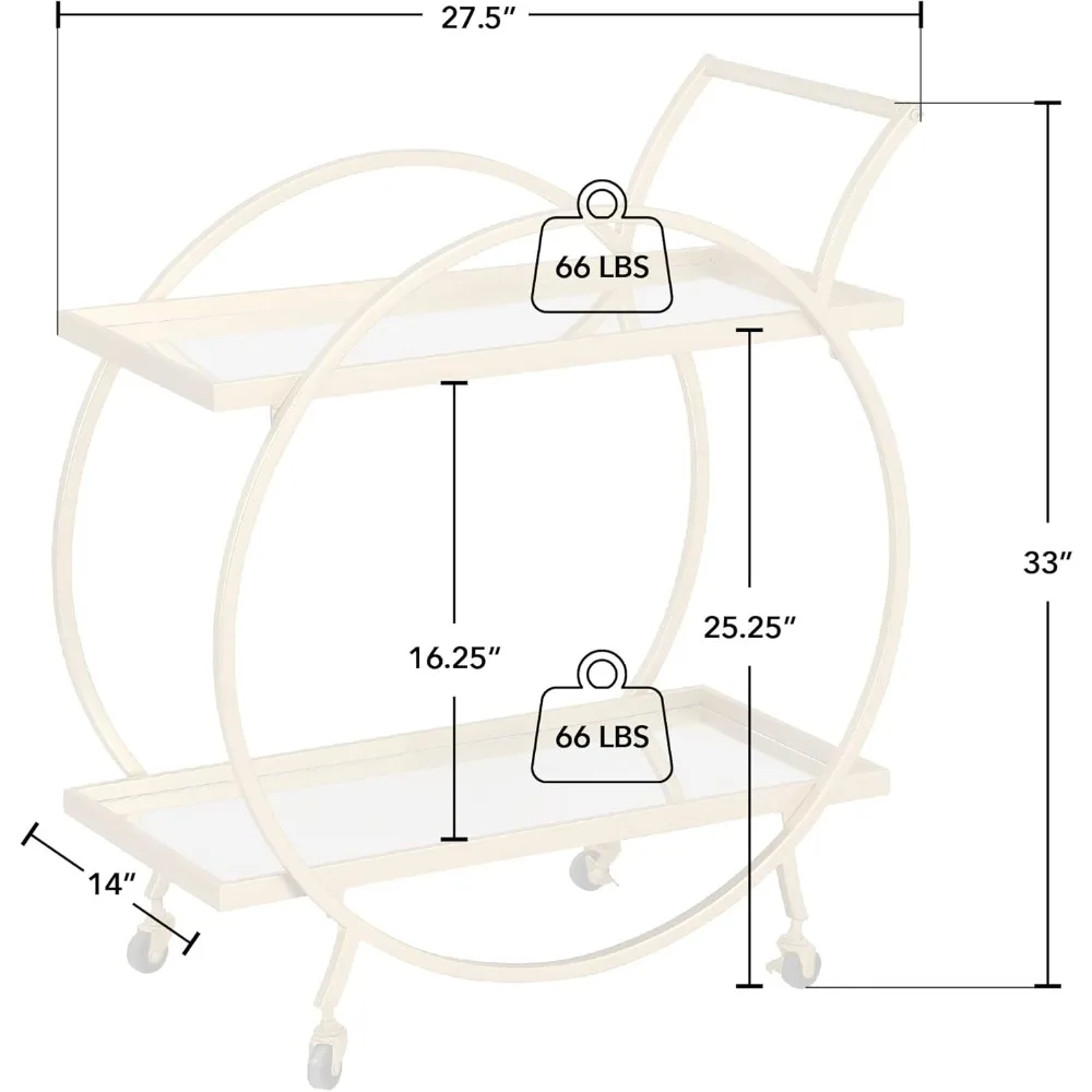 عربة بار صغيرة متنقلة من طبقتين مع مساحة تخزين للمشروبات والإكسسوارات #5