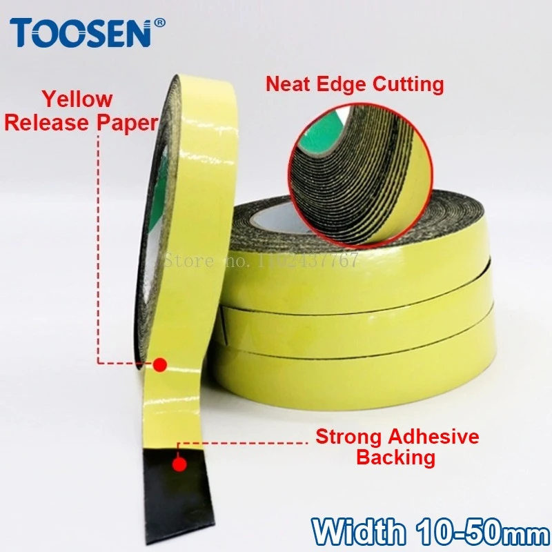 Black EVA Single-sided Foam Tape Doors Windows Weatherstripping Seal Strong Adhesive Soundproof Windproof Width 10mm~50mm