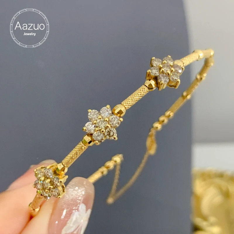 

Aazuo Vintage Luxury Jewelry 18K Yellow Gold Real Diamonds 1.0ct Flower Bangle For Woman Upscale Trendy Wedding Engagement Party