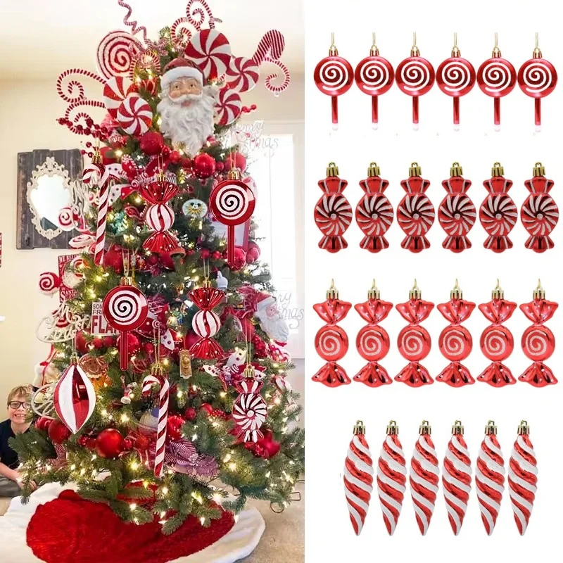 4/6Pcs Christmas Red Candy Crutch Lollipop Xmas Tree Hanging Pendant Ornaments 2025 New Year Gift Christmas Home Decoration