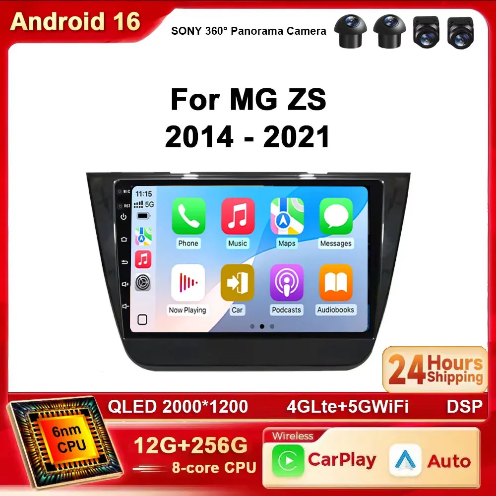 Android 16 2K Carplay For MG ZS 2014 - 2021 Car Radio Multimedia Video Player Stereo BT 4G WIFI GPS Navigation DVD Head Unit