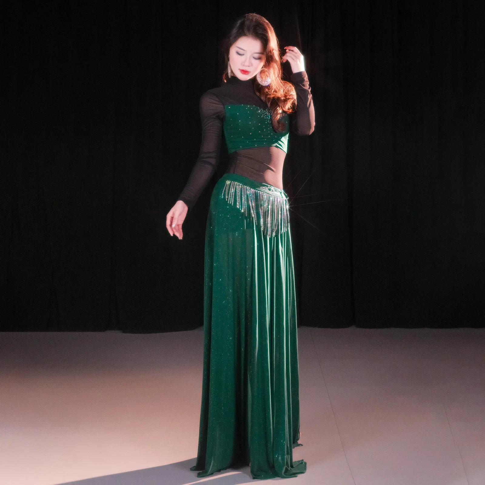 Costume de danse du ventre, Costume de danse orientale, Design Original, Costume de Performance Sexy à franges en maille