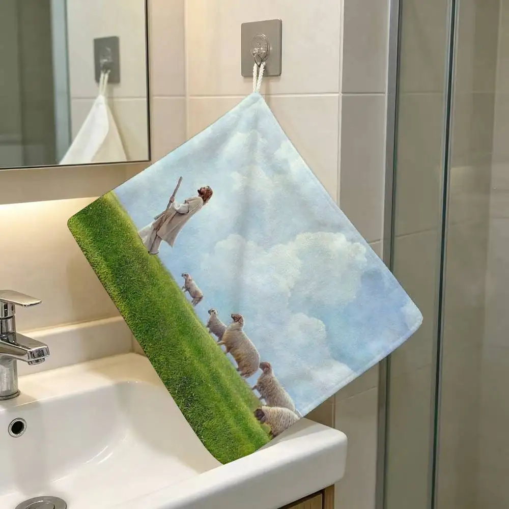 Jesus Saving Muddy Lamb Polyester Cotton Daily Towel Hanging Kitchen Hand Wiping Cloth Durable for Whole House Use