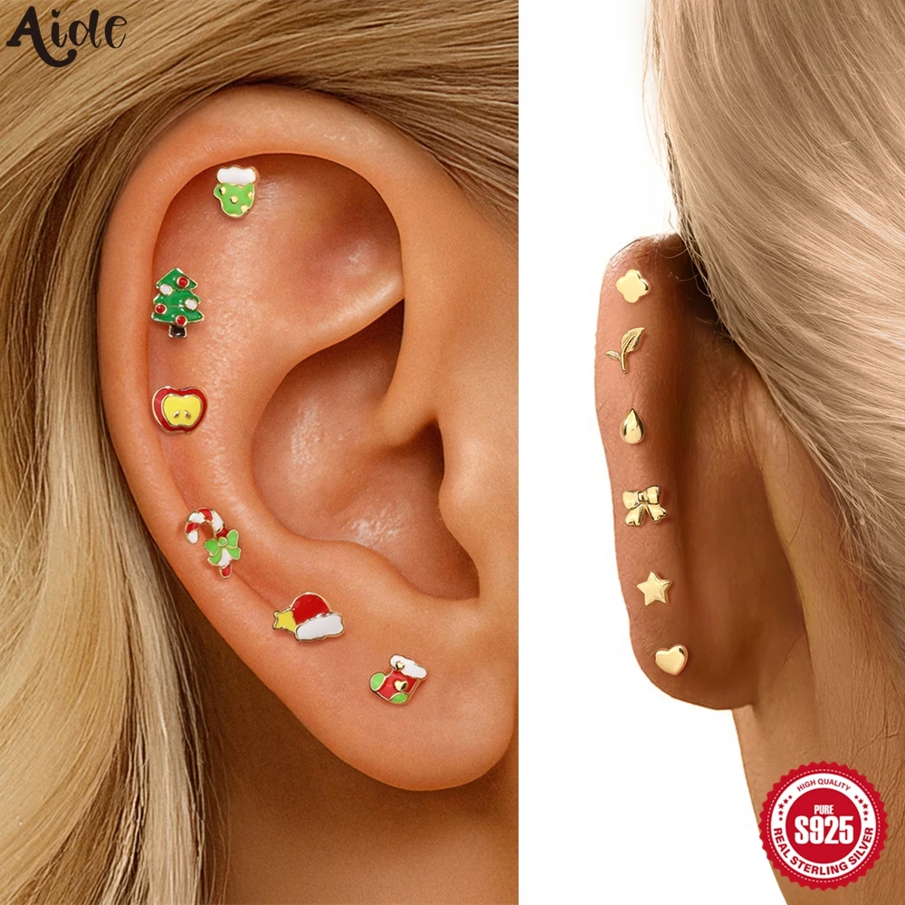 Aide 925 Sterling Silver Christmas Tree Stud Earrings for Exquisite Christmas Ear Bone Studs DIY Handmake Earrings Accessories