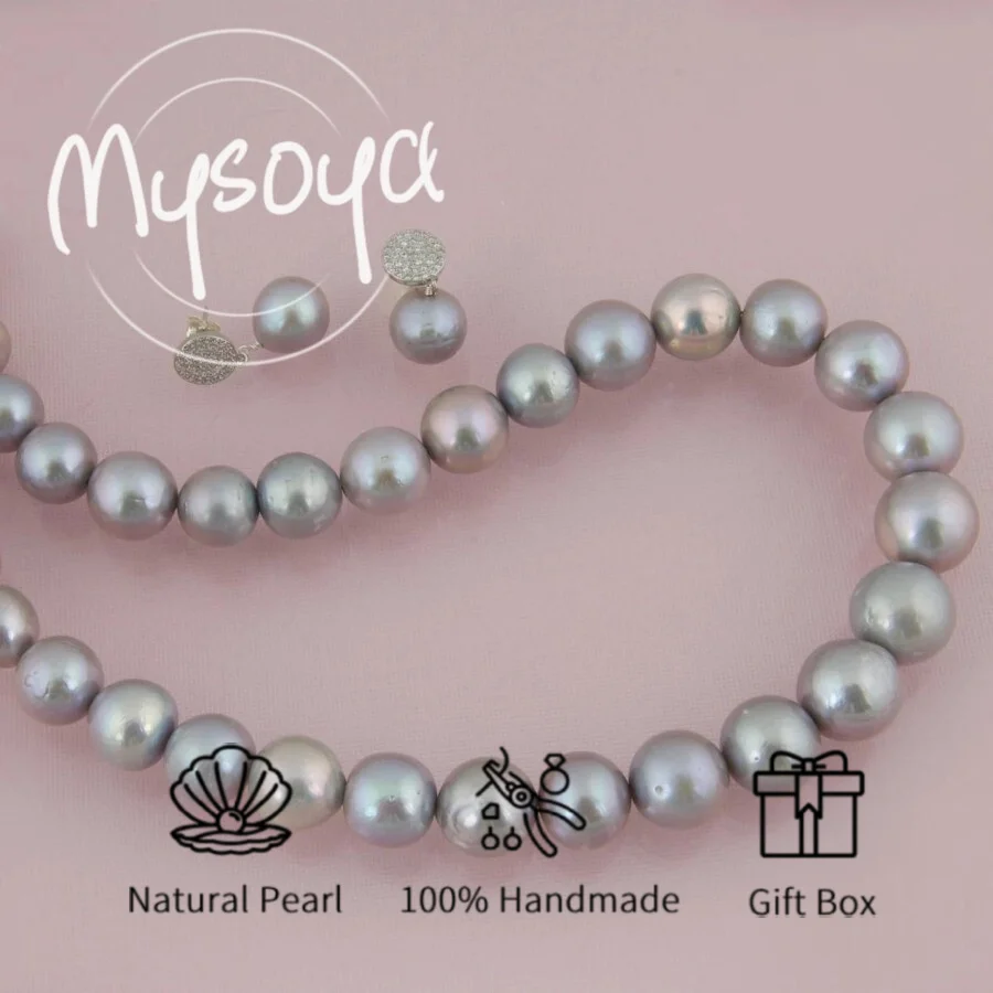 

Комплект из серых жемчужных серег и ожерелья Mysoya Edison, 11-13 мм, в подарочной коробке, подарок для него/нее на день рождения, свадьбу