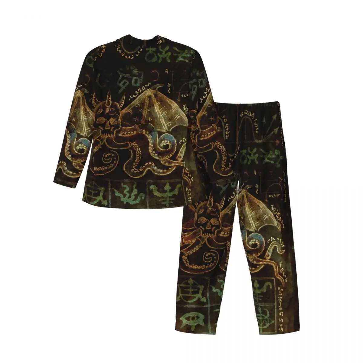 Men Pajamas Set of Autumn Winter Long-Sleeved Mystic And DemonSymbols  Squid Home Clothing Sleepwear 2PCS/Set