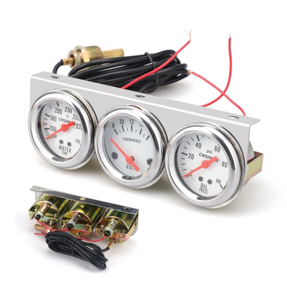 52mm Triple Mechanical Gauge Kit Designed for 12V Car Applications Including Water Temperature Oil Pressure and Voltage