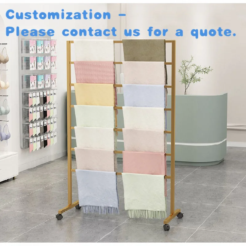custom.Kainice Boutique Metal Fabric Scarf Display Rack Moving Storage Cloth Rack with Wheels Elegant Shelf Store Setup