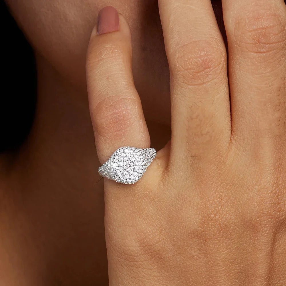 خاتم الهيب هوب المطلي بالفضة عيار 925 للنساء - ألماس الزركون الكامل، مجوهرات رائعة | هدية الذكرى السنوية العصرية #3