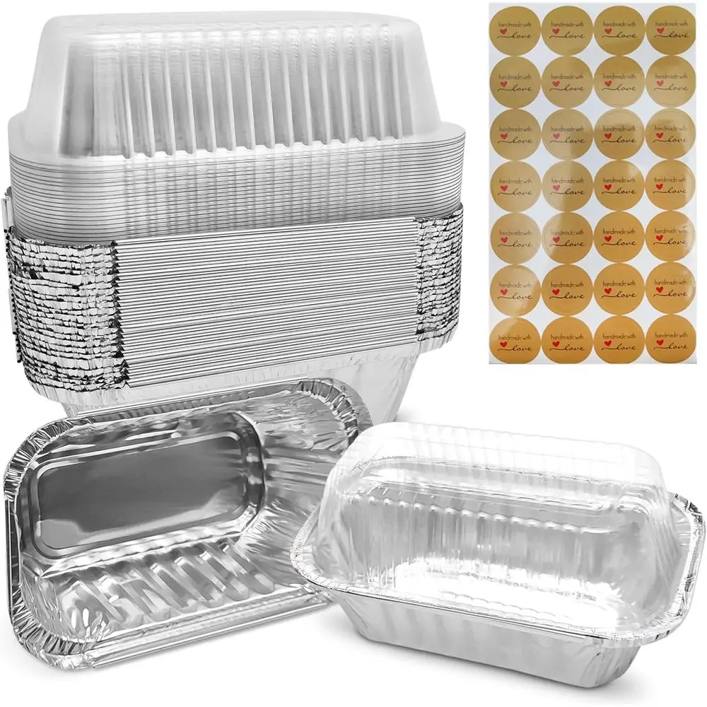 

100-Pack Disposable Aluminum Pans with Dome Lids for Baking Bread, Cakes, Meatloaf, and More
