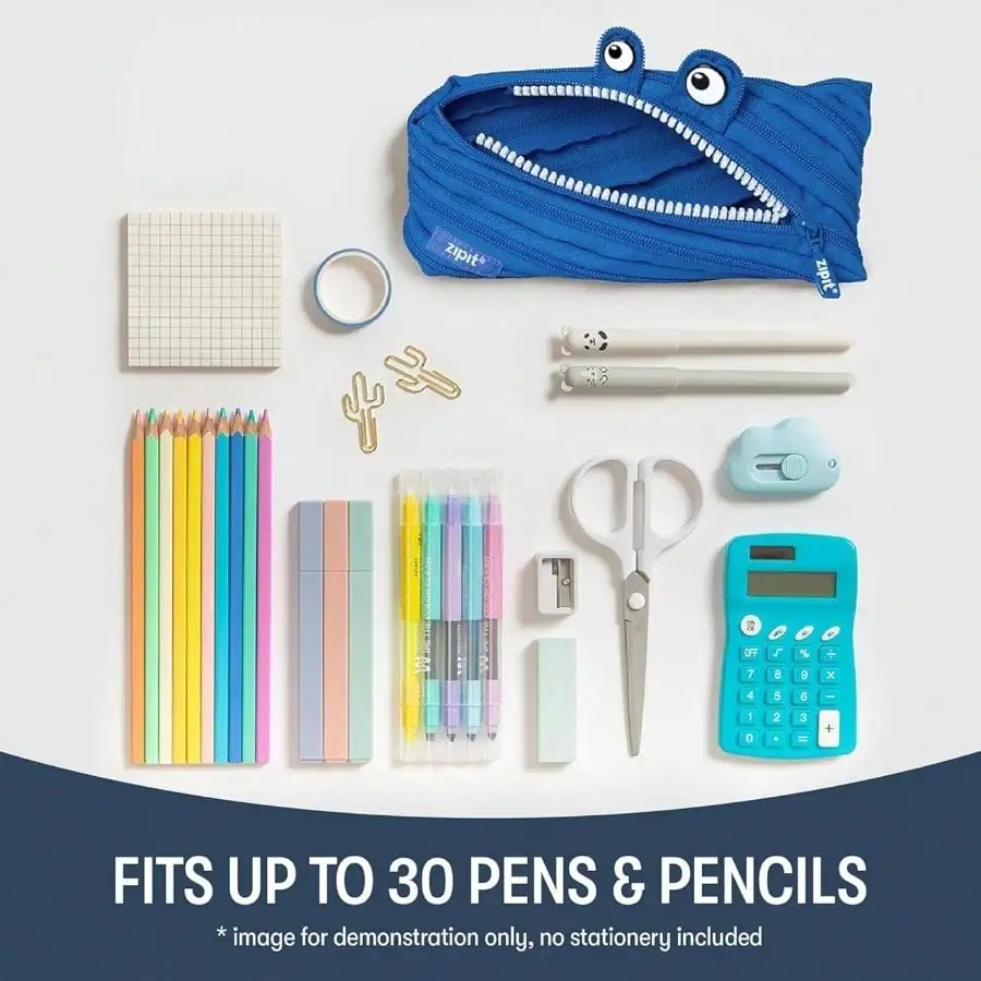 鉛筆、かわいいジッパーポーチ、男の子、女の子、ティーン向け、文房具バッグ、学校用、ブルー