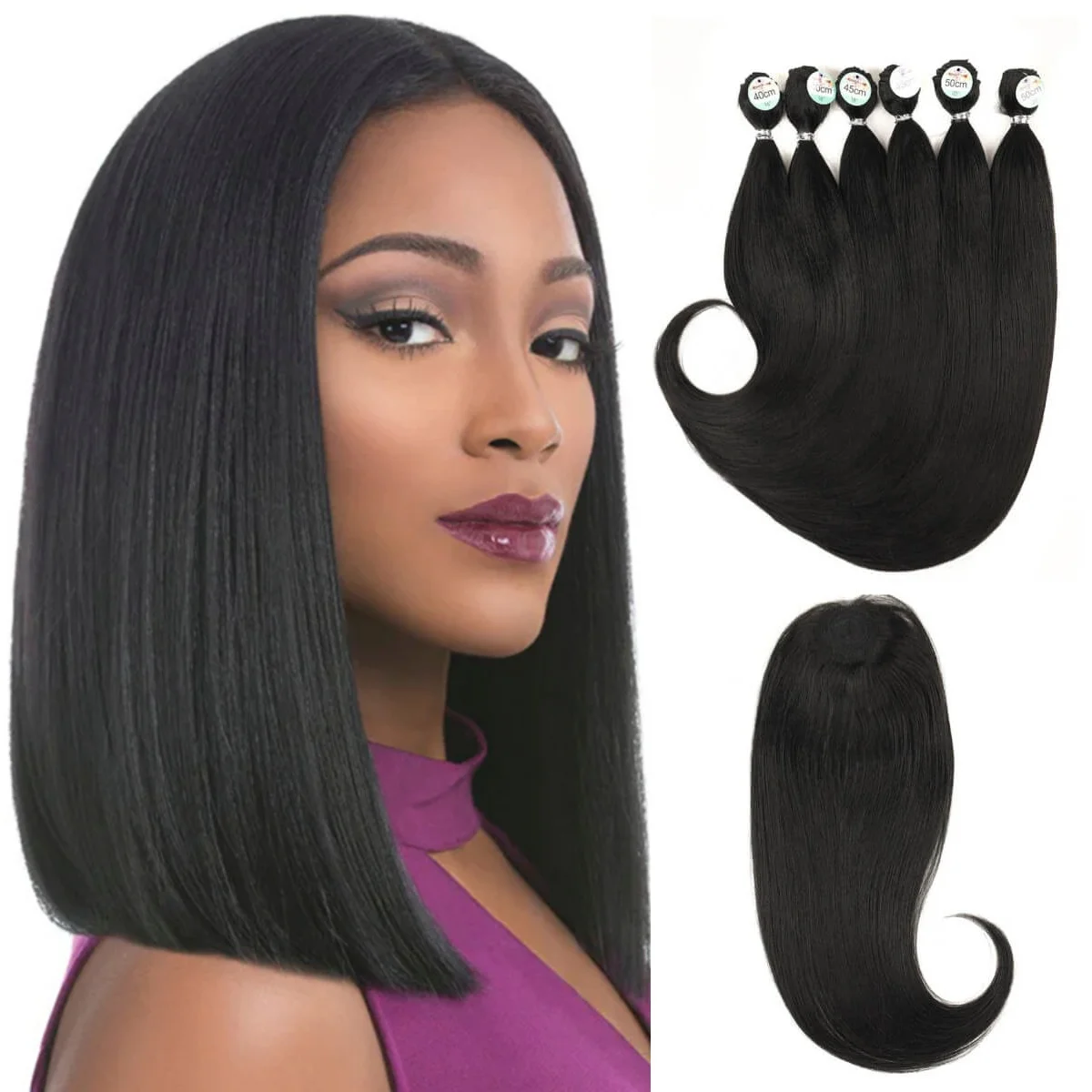 

Синтетические прямые волосы Yaki для наращивания, 6 пучков, 16'', 18'', 20'' с заколкой, высококачественные прямые волосы для наращивания