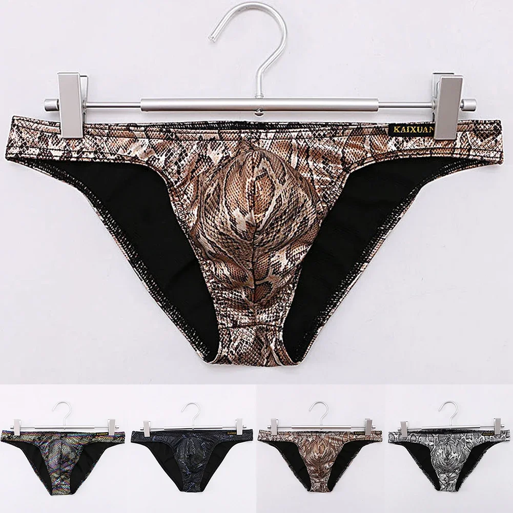 Mens Snake Skin Pattern Briefs Elastic Bikini Low Rise Underwear Bulge Gay Sissy Pouch Underpants Breathable Lingerie Panties