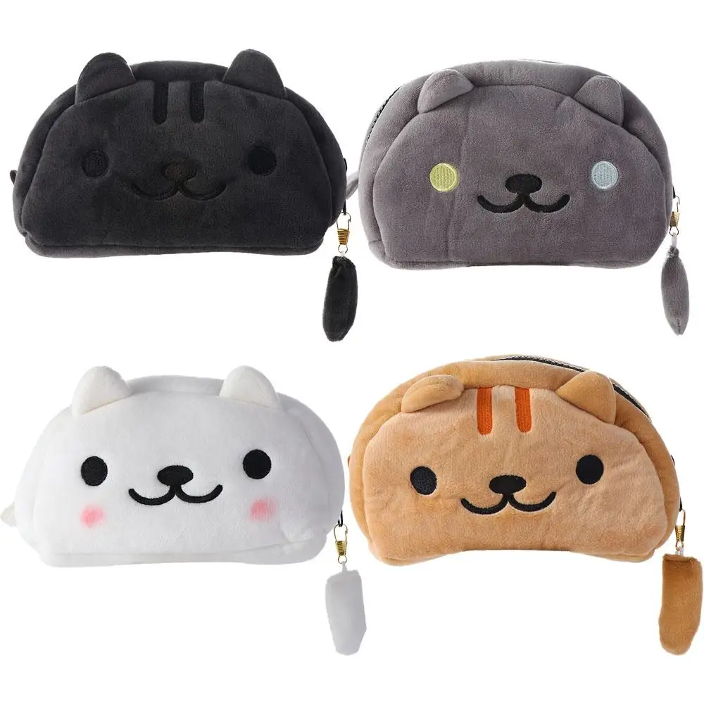 Cartoon Cat Makeup Organizer Handbook Bag Large Capacity Plush Pencil Bag Cat Pencil Bags Stationery Organizer Cosmetic Cases