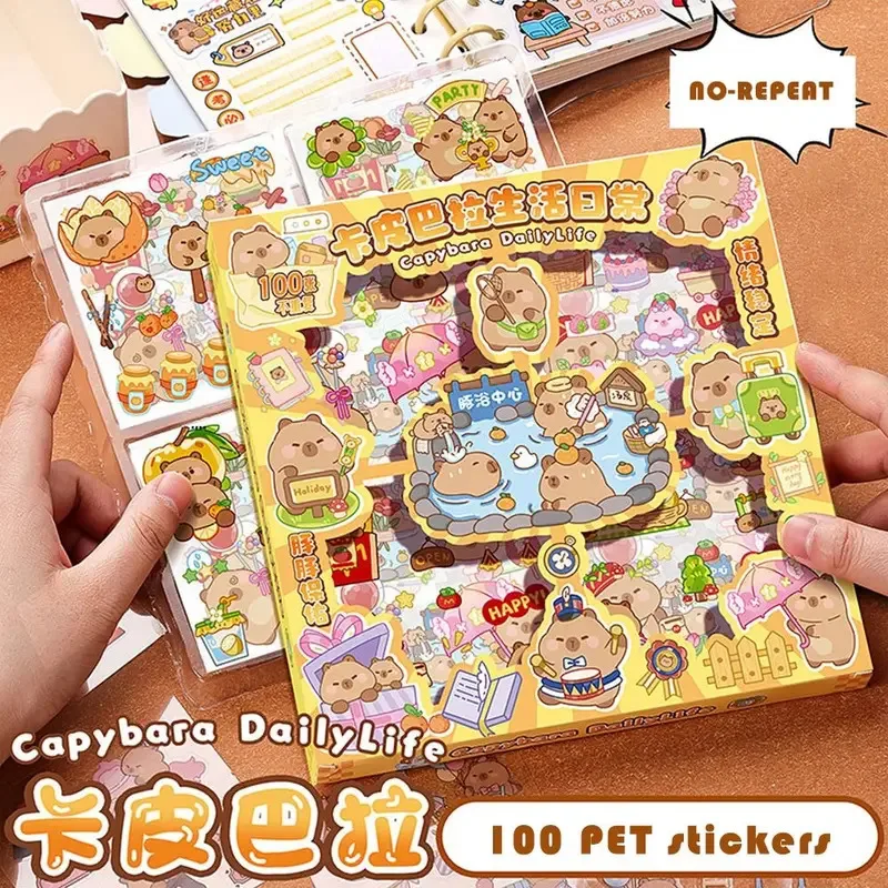 

Kapibara pet stationery stickers 100 pieces cartoon material decorative stickers girl heart cute waterproof small pattern