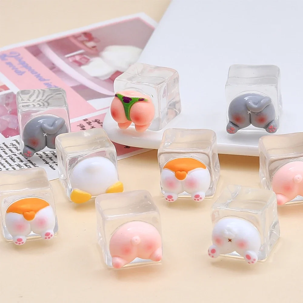 2PCS Animal Butt Ice Blocks Series Resin Flatback Cabochons For Hairpin Scrapbooking DIY Jewelry Craft Decoration Accessories