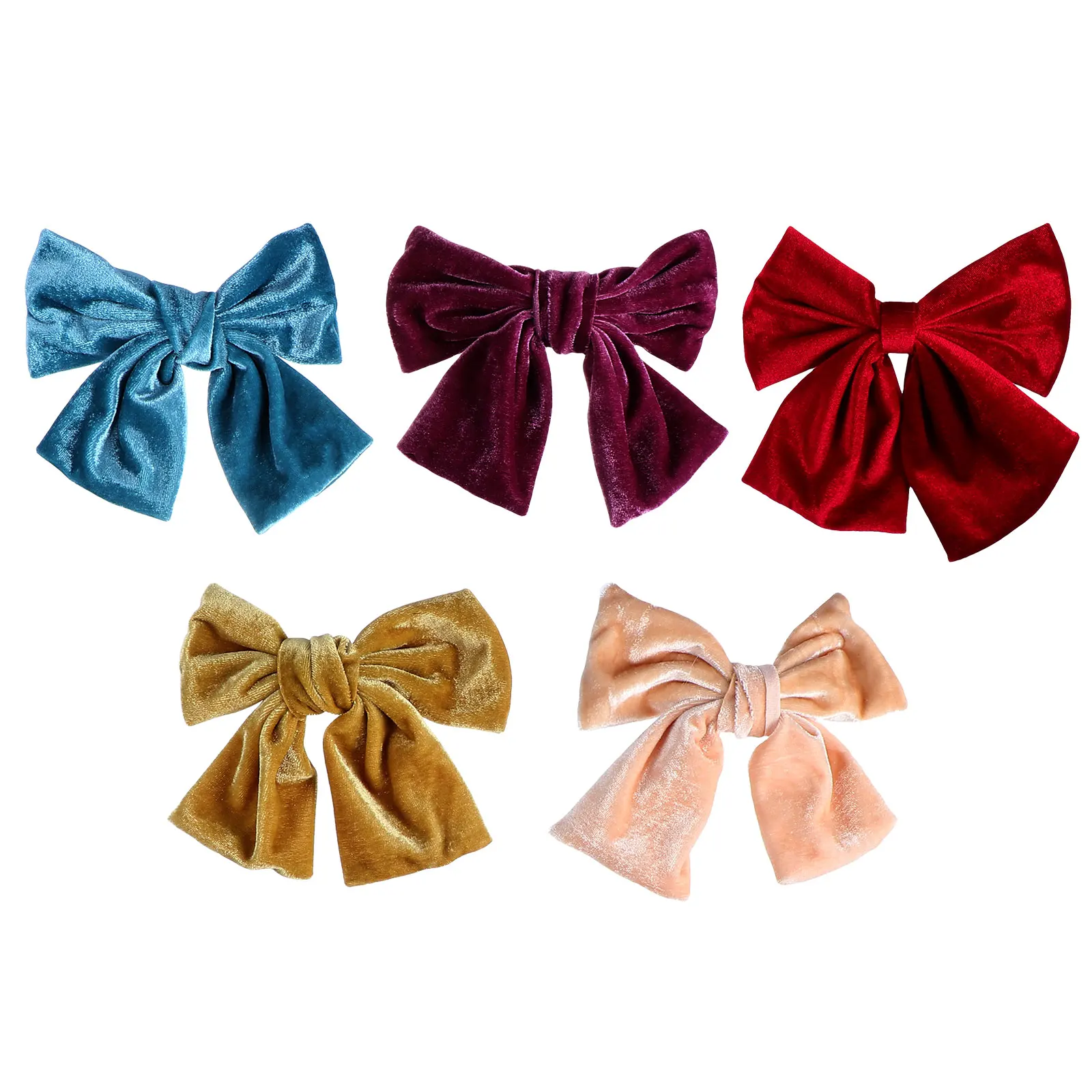 

5Pcs Random Color Bowknot Hairpin Velvet Large Bow Clips Female Hairstyle Accessories