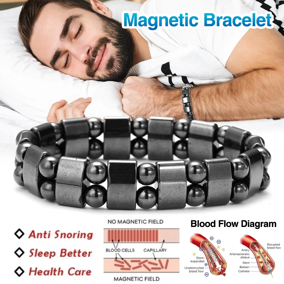 Classical Hematite Energy Beaded Elastic Magnetic Therapy Health Care Loss Weight Bracelets Slimming Health Care for Men Women