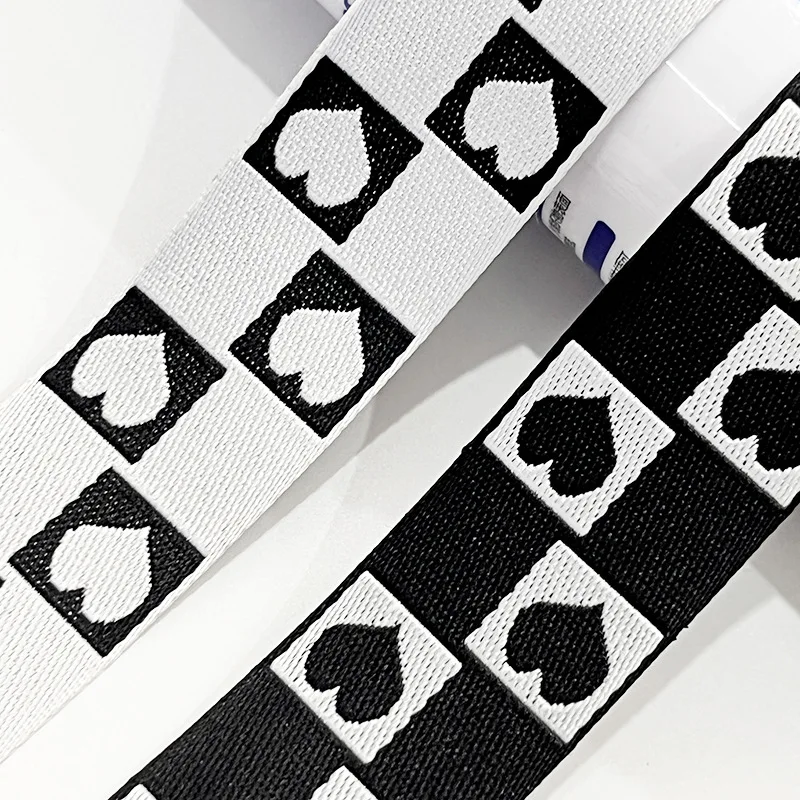 5 Yards 1 Inch 25MM White Black Peach Heart Geometric Jacquard Embroidered Ribbons DIY Decoration Webbing Trim For Collar Straps