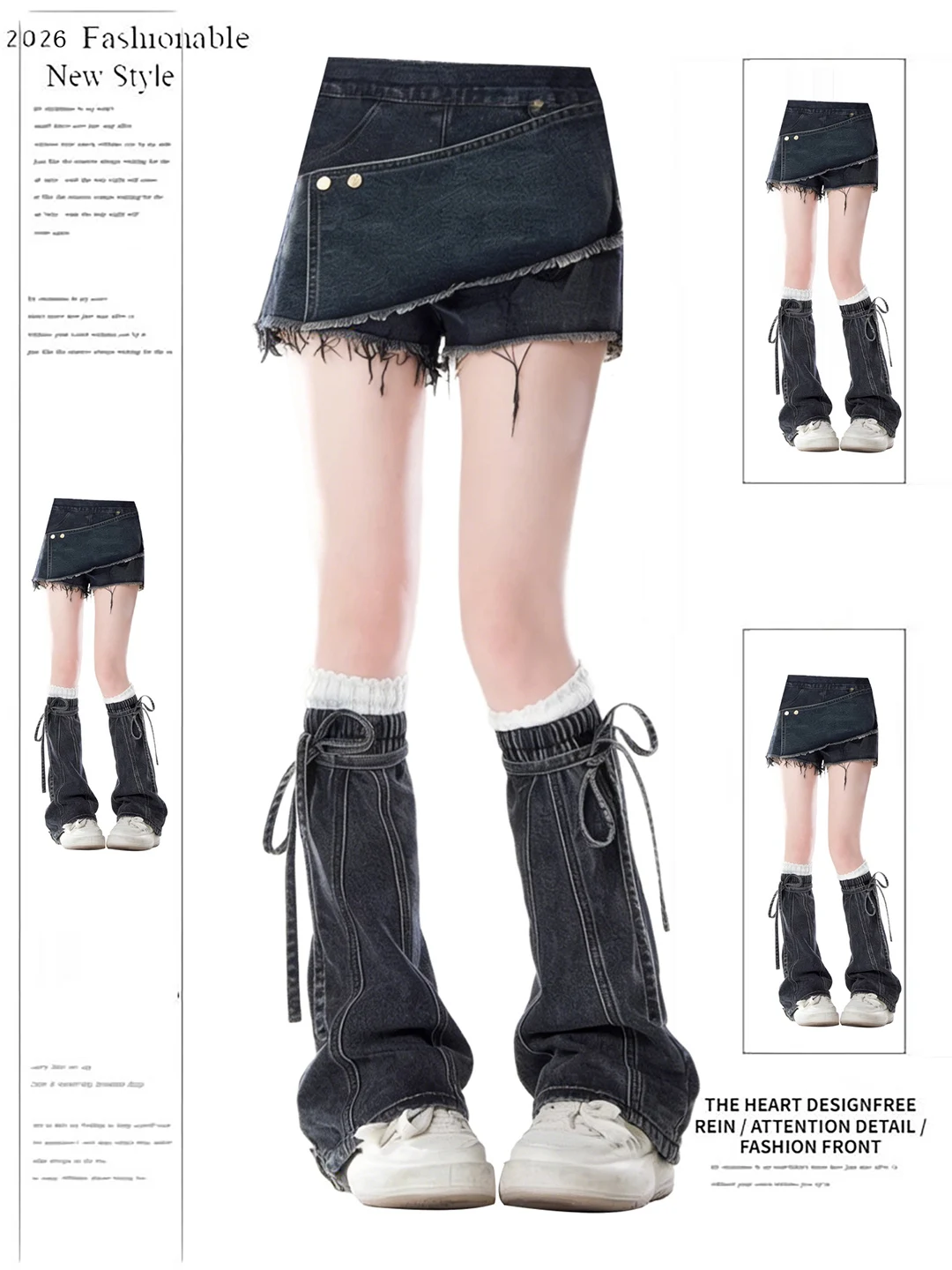 

American Retro Y2K Denim Shorts Two-Piece Set Women's Summer New Design Sensation Small Leggings Short Pants Set Women