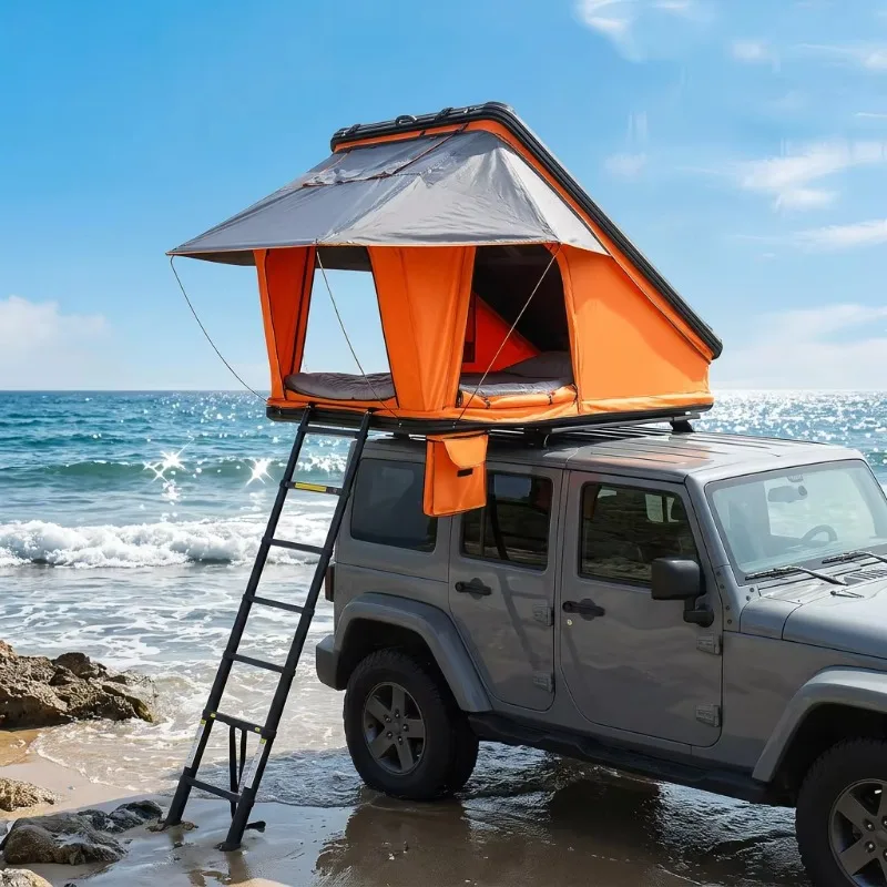 SUV Foldable Roof Tent Hard Top 5cm Mattress Ladder Hard Shell 2-3 Person Outdoor Car Camping Double Layer Straight Bracing Type