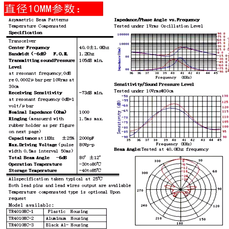 10 sztuk/partia TCT10-R/T 10mm 40KHZ sonda czujnika ultradźwiękowego 40KHz odbiorcza i nadawcza dzielona czarna metalowa obudowa w zakresie TCT10