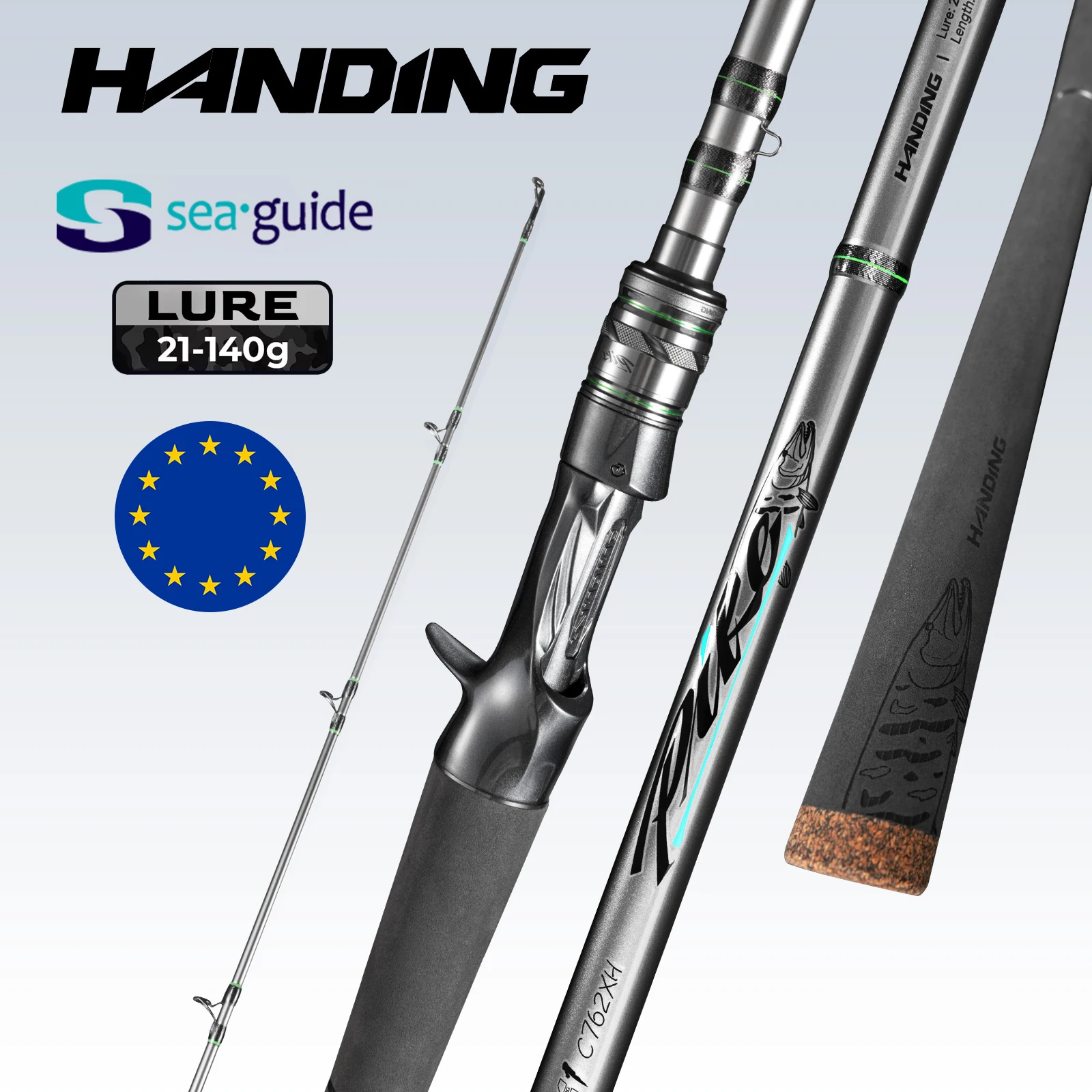 [Aus Polen] HANDING M1 PIKE H/XH Angelruten Leistungsstarke Rute für Hecht und Schlangenkopffisch Schnellaktion-Angelruten 140g Ködergewicht Castingrute 2,28m-2,44m Lange Castingruten