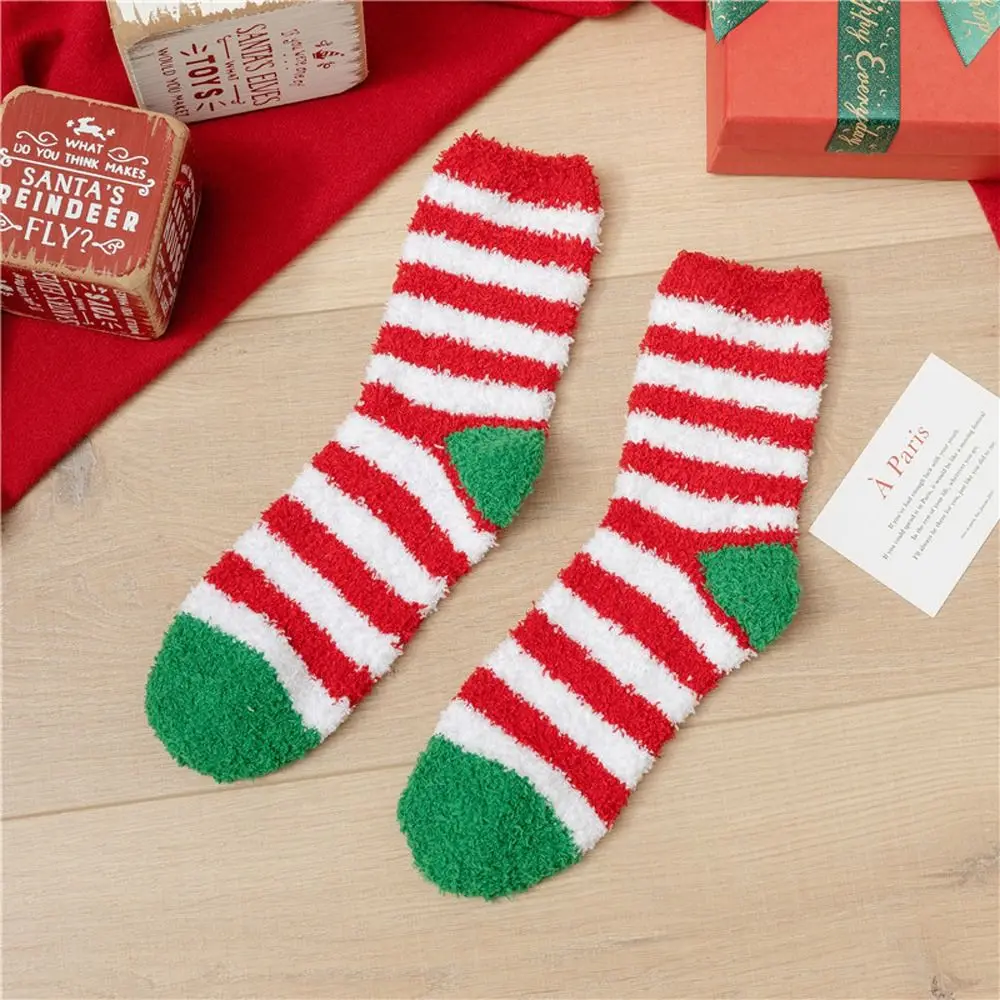 Fashion Warm Comfortable Coral Fleece Heart Stripe Pine Tree Elk Hosiery Women Short Socks Winter Socks Christmas Socks