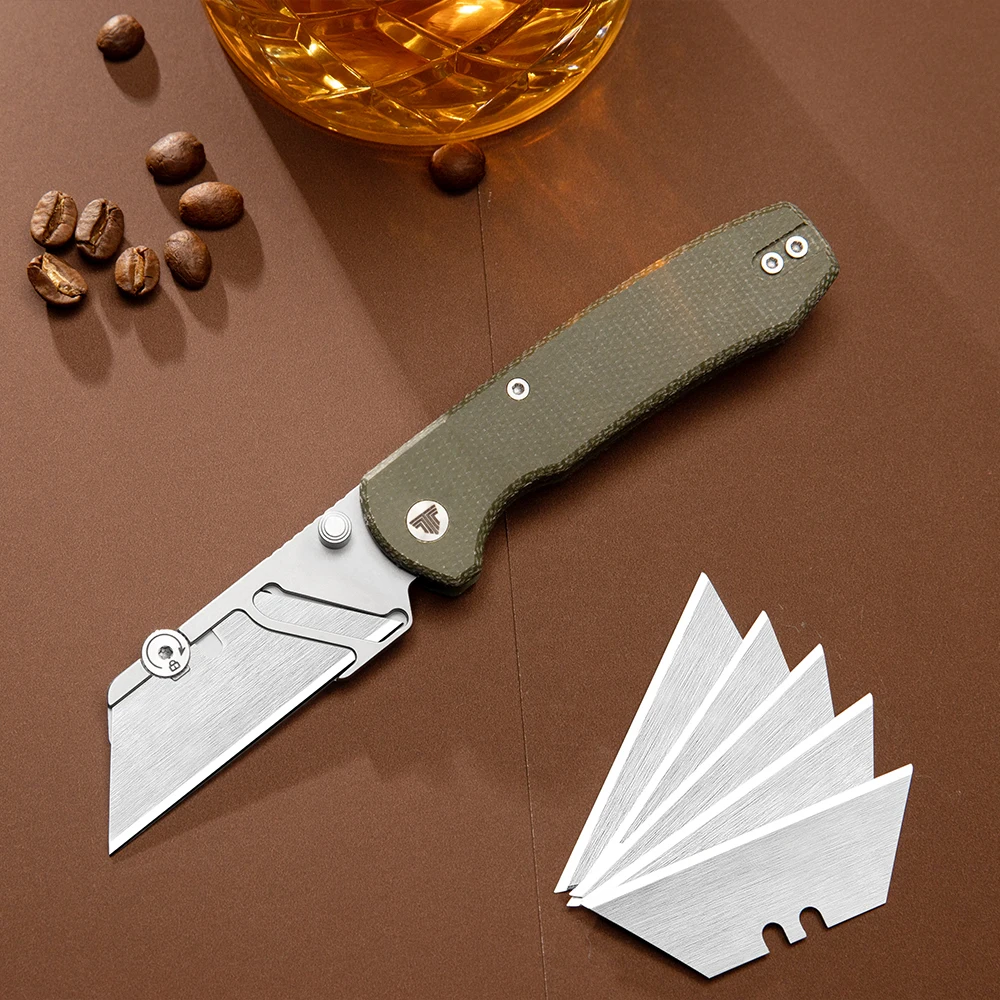TRIVISA Utility Folding Puppy Knife 6pcs SK5 Replaceable Blade Micarta Handle for Carboard Box Cutter High Quality Outdoor Tool view 5