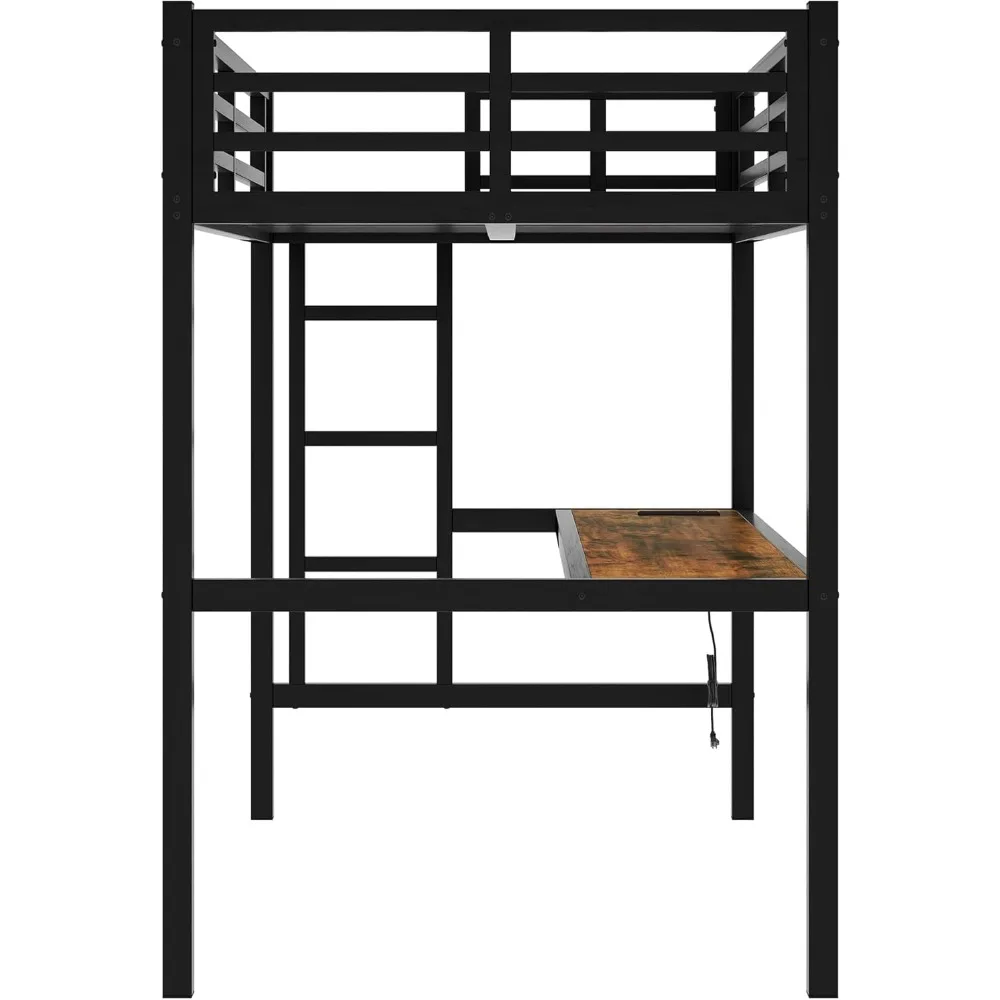 سرير علوي Bellemave Twin XL مع مكتب، إطار سرير علوي معدني مزدوج XL مع حاجز حماية وسلم للبالغين والأطفال والمراهقين، أسود #6