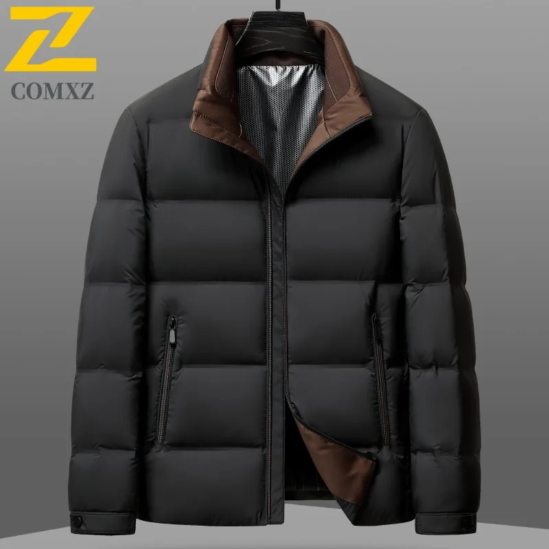 COMXZ Puffer Jacket Men Turndown Collar Classic Business Leisure Thickened Warm Parka Trendy Working Cold Protection Winter Coat
