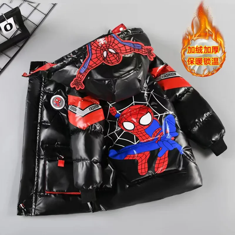 スパイダーマン-子供用の厚手の綿パッド入りフード付きパーカー,男の子用ダウンコート,子供服,アウターウェア,暖かいジャケット,冬服,2024