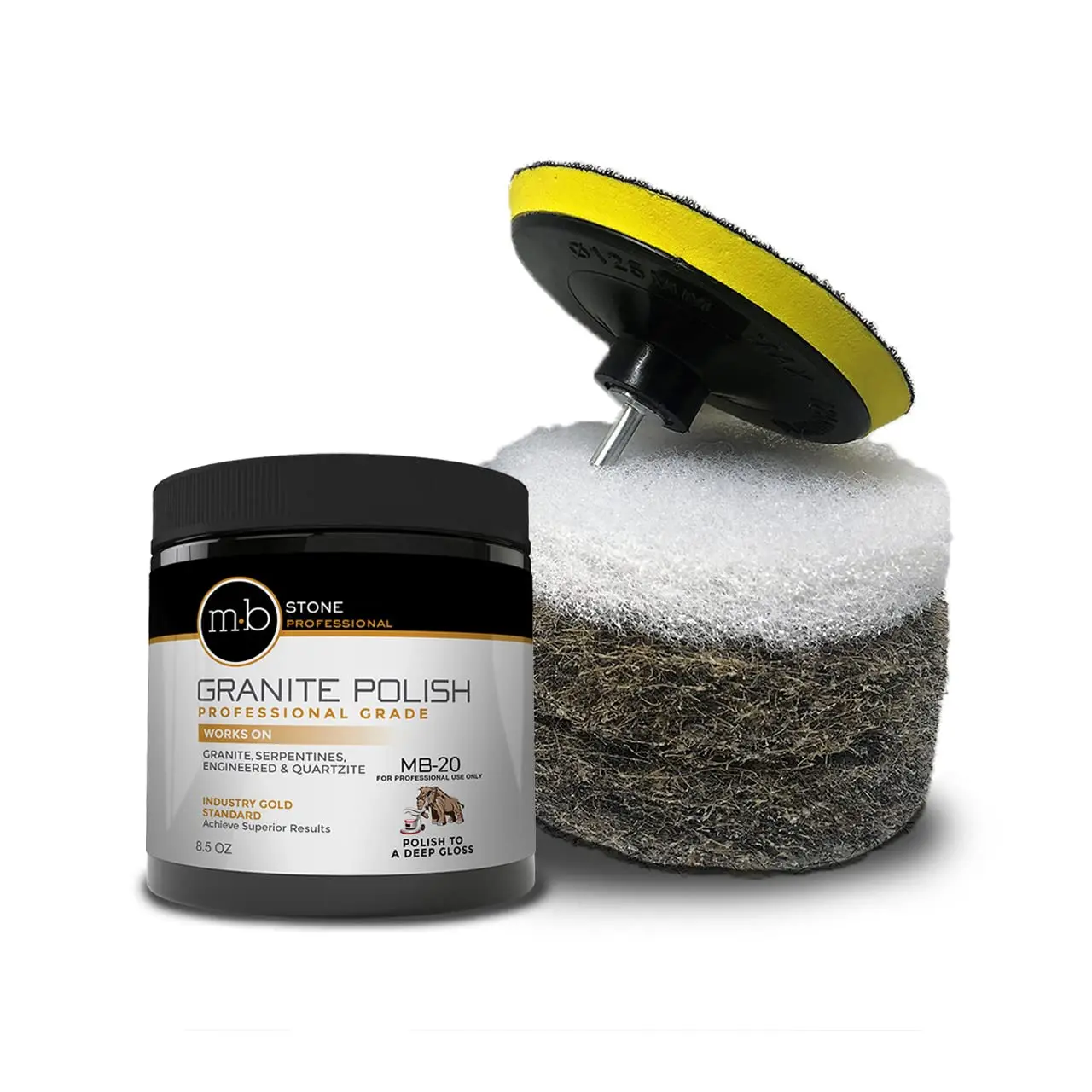 

Granite, Serpentine & Quartzite Polishing Kit with Pads & Driver for Professional Use 8.5oz