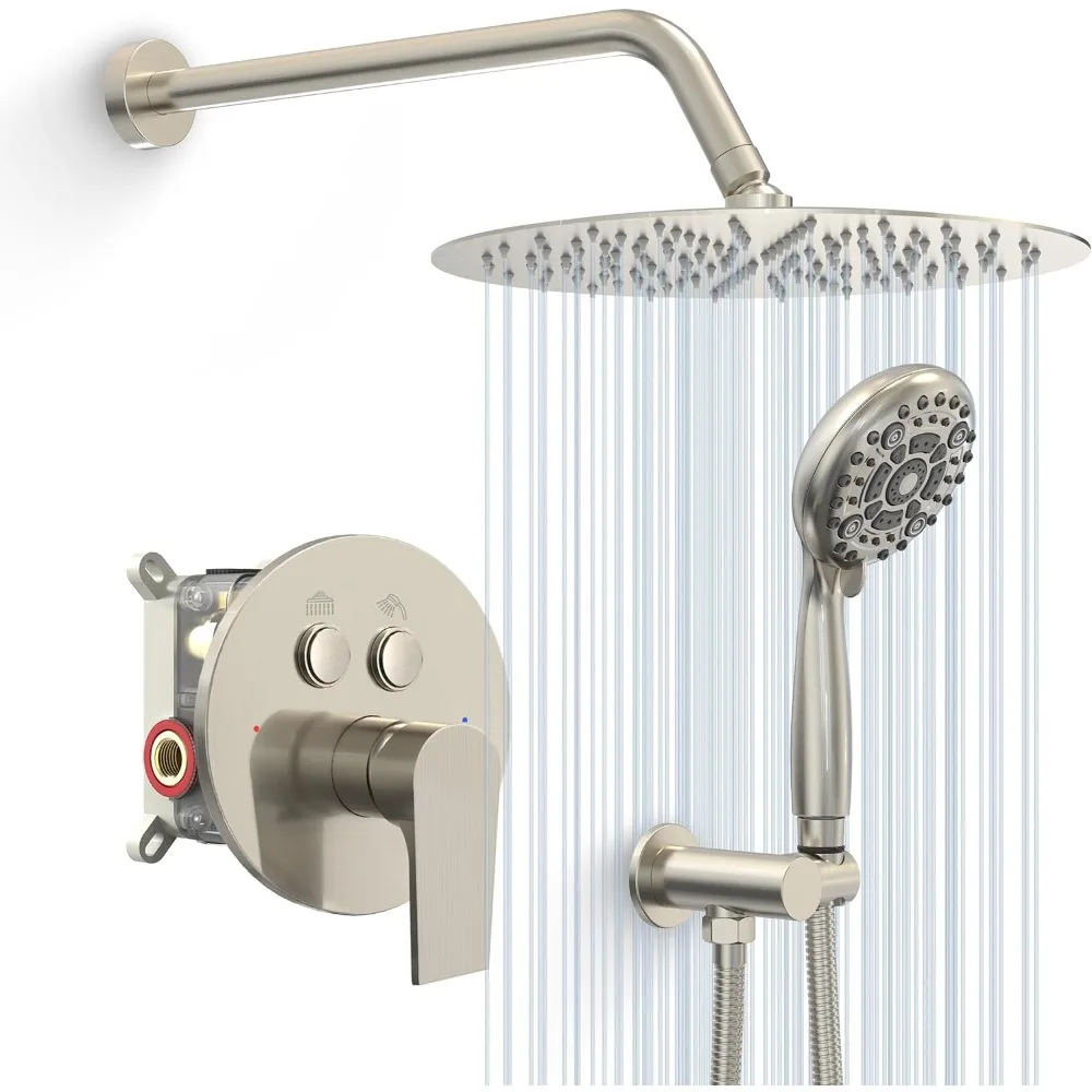 

6 Setting Handheld Rain Shower Head Kits Bathroom Faucet Valve Included - Push Button Stainless Steel Showers for Bathroom